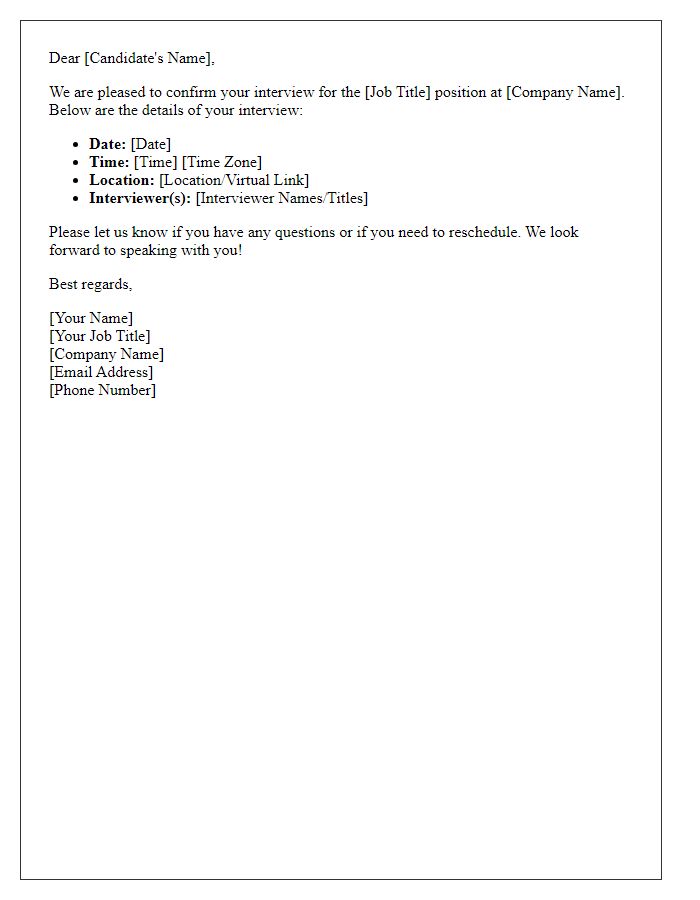 Letter template of reconfirming interview schedule