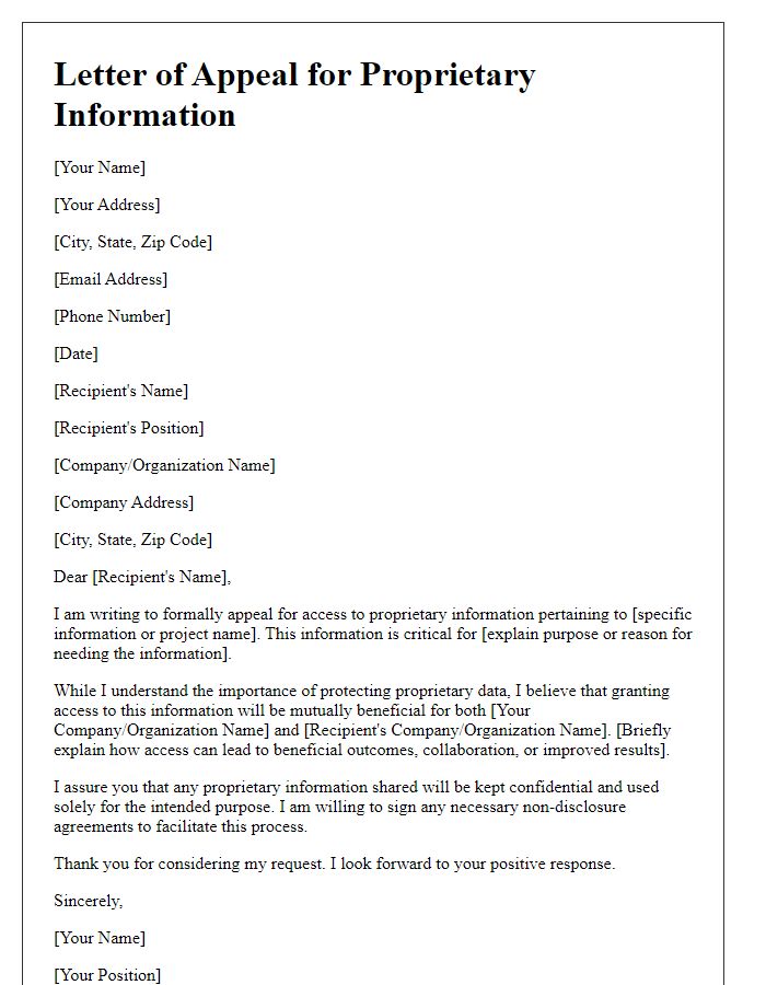 Letter template of appeal for proprietary information