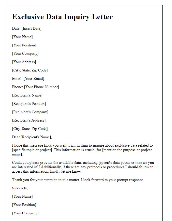 Letter template of communication for exclusive data inquiry