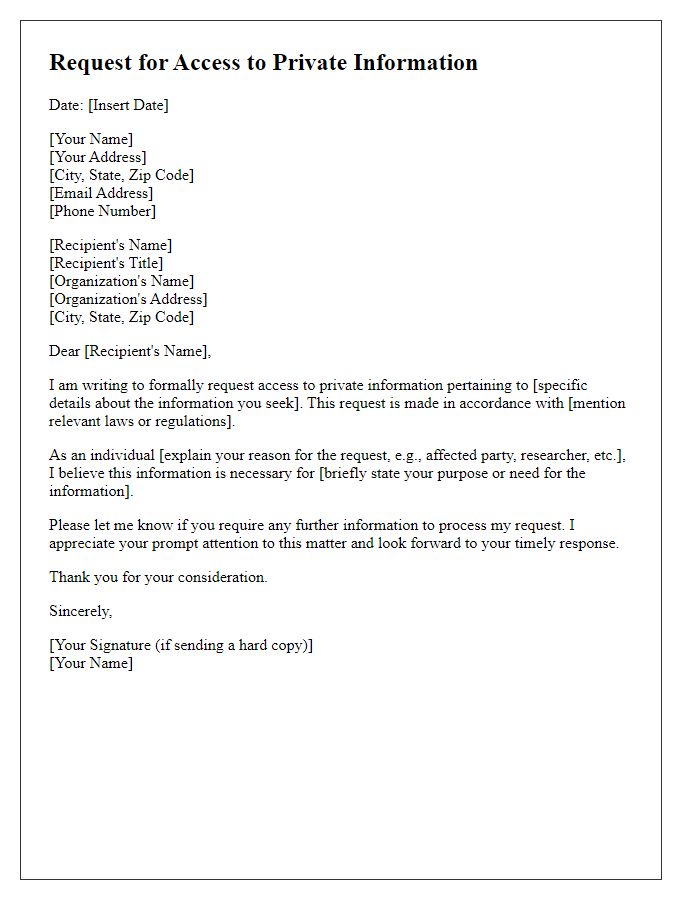 Letter template of request for private information access