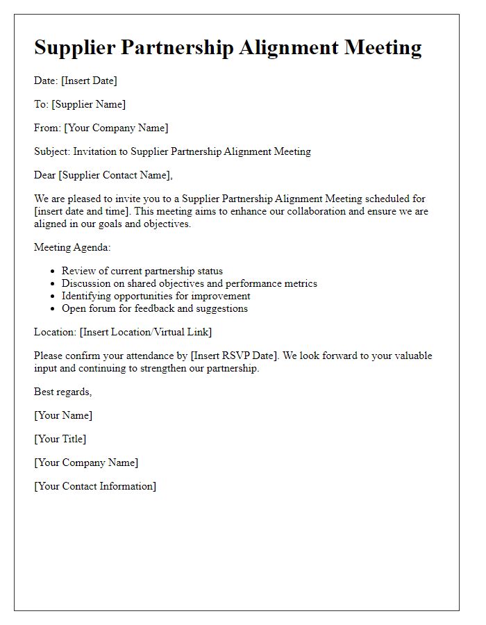 Letter template of supplier partnership alignment meeting