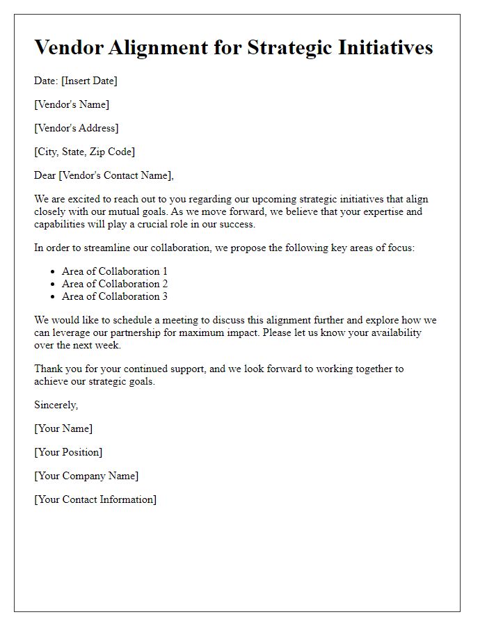 Letter template of vendor alignment for strategic initiatives