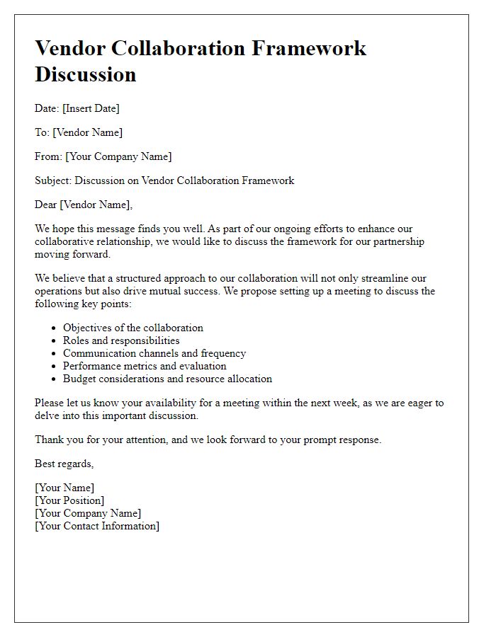 Letter template of vendor collaboration framework discussion