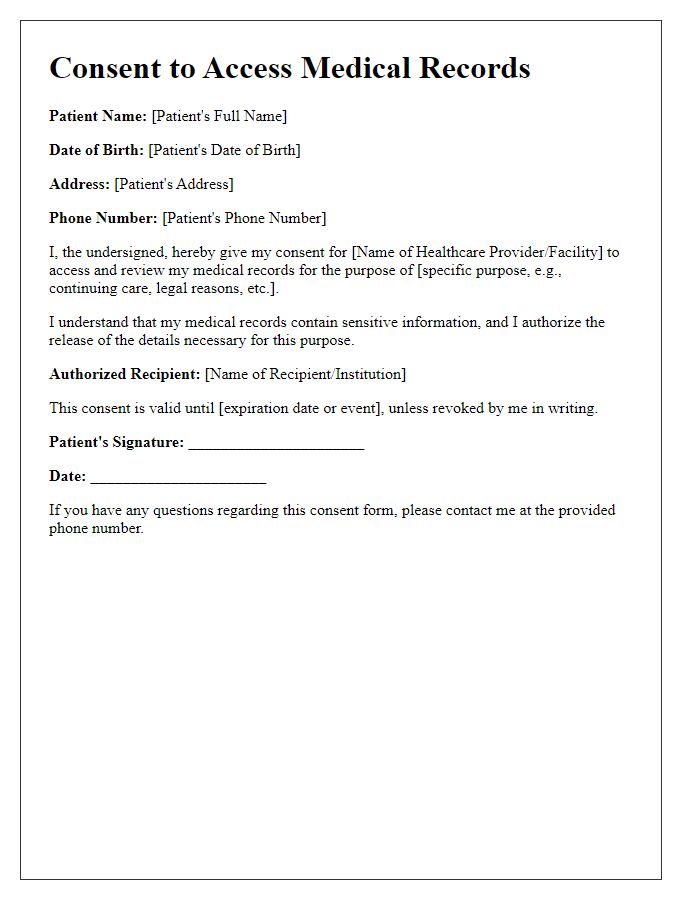 Letter template of consent form for accessing medical files