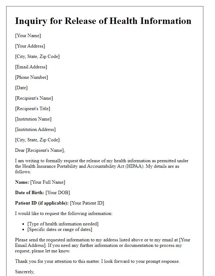 Letter template of inquiry for release of health information