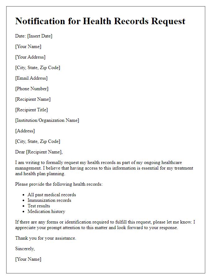 Letter template of notification for needing health records