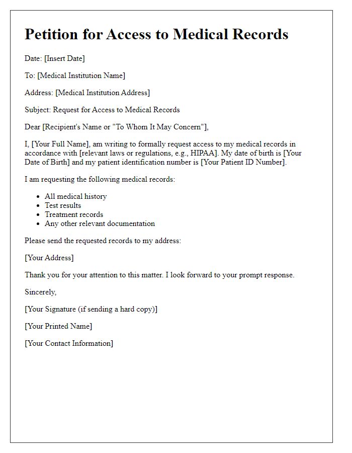 Letter template of petition for patient medical data