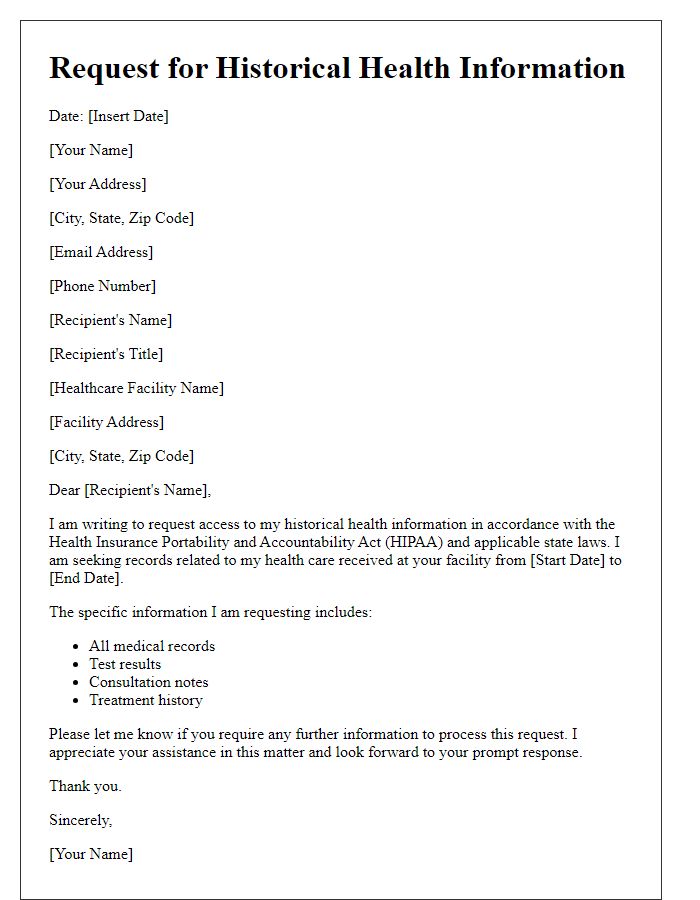 Letter template of request for historical health information