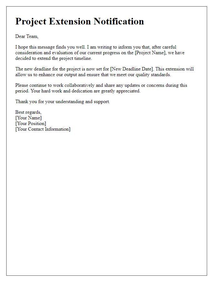 Letter template of project extension communication for internal updates.