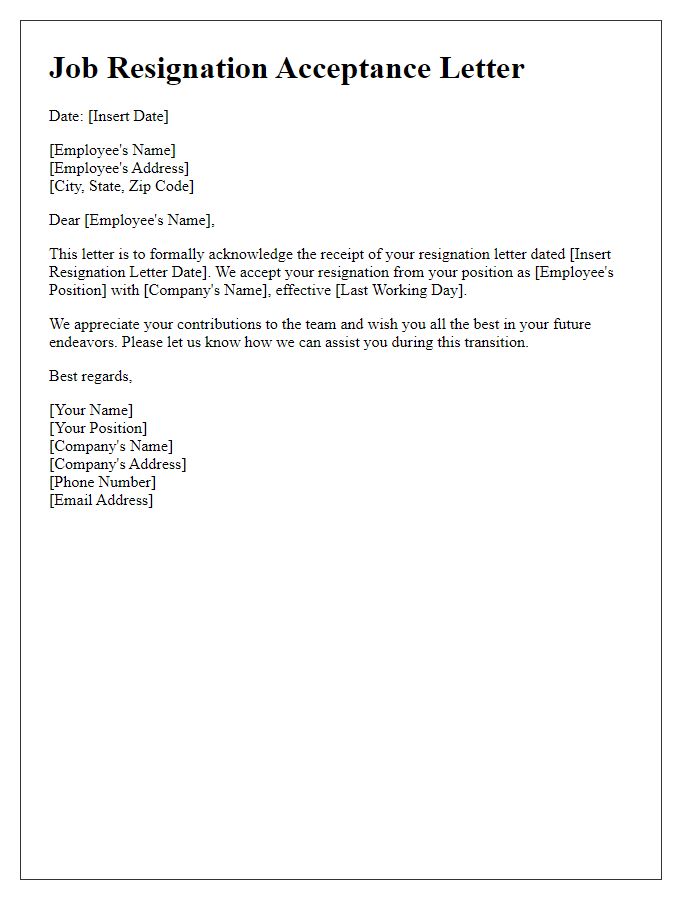 Letter template of acceptance for a job resignation