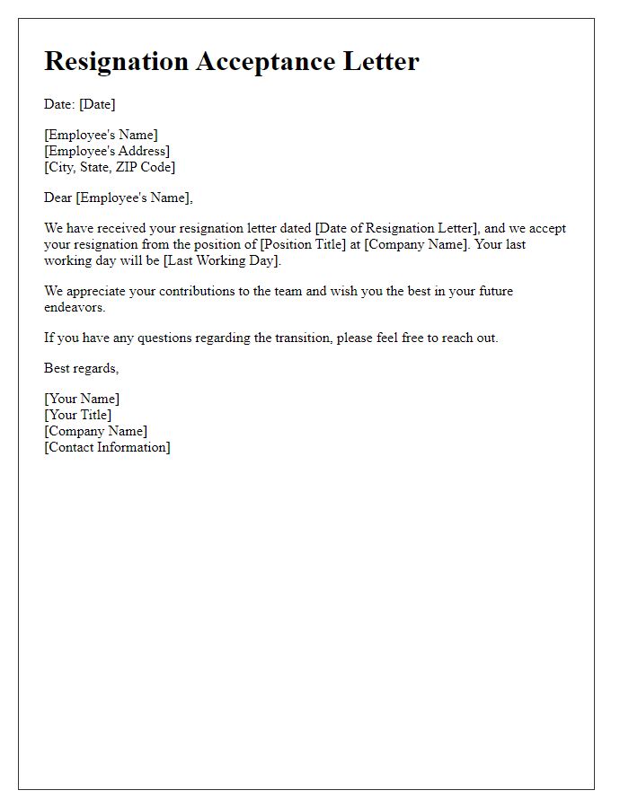 Letter template of confirming resignation acceptance