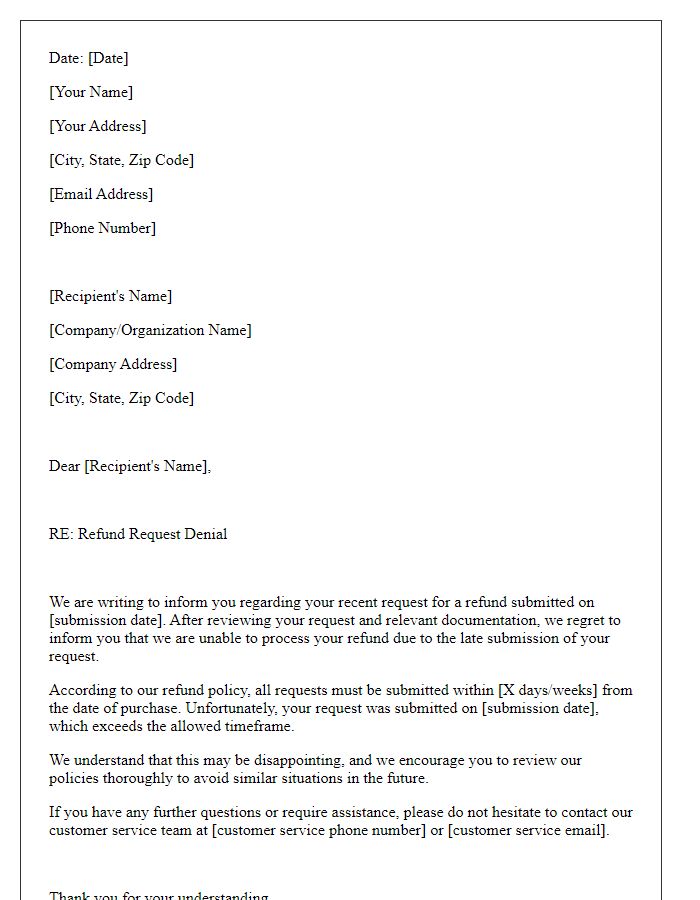 Letter template of Refund Denial for Late Submission