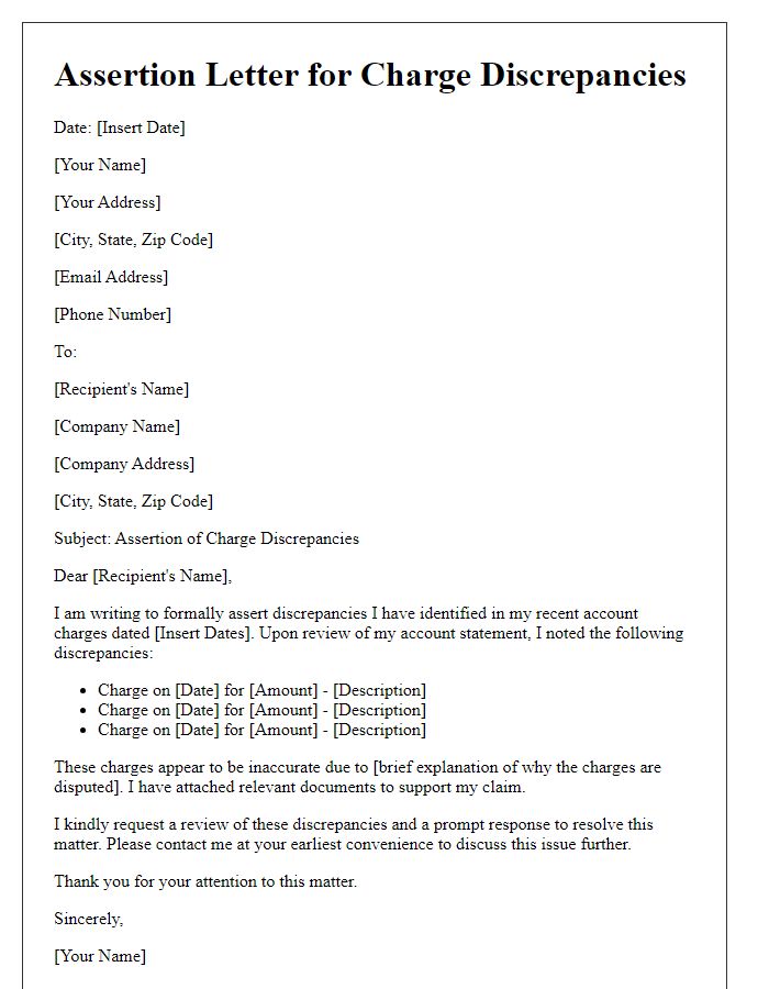 Letter template of assertion for charge discrepancies.