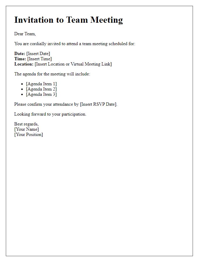 Letter template of invitation for a team meeting.