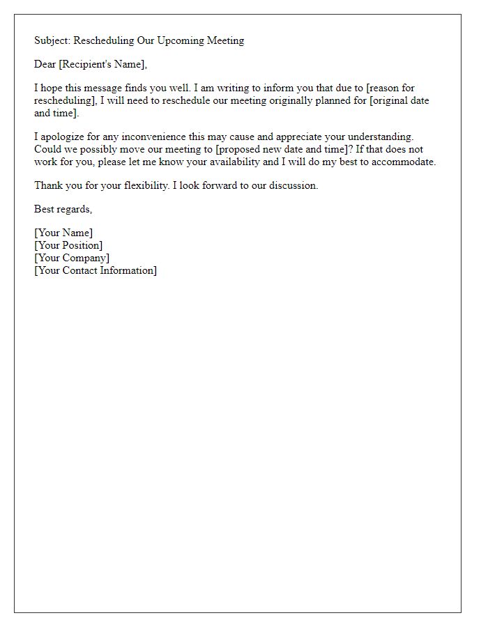 Letter template of rescheduling a previously planned meeting.