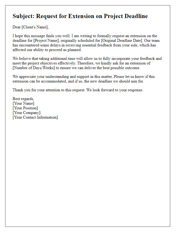 Letter template of project deadline extension request for client feedback delays