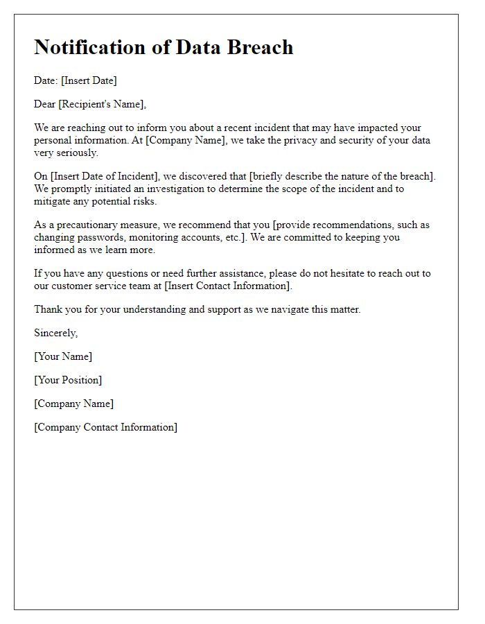 Letter template of breach incident letter for public relations.