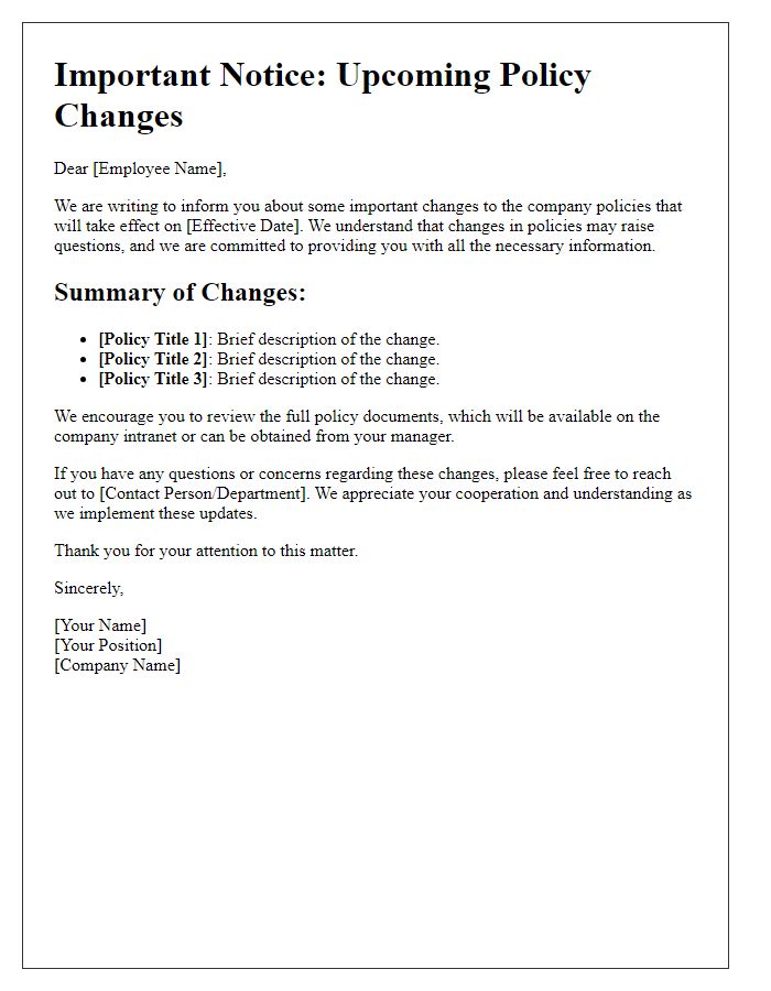 Letter template of Alert for Upcoming Policy Changes