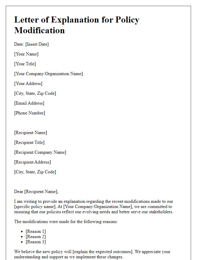 Letter template of Explanation for Policy Modification