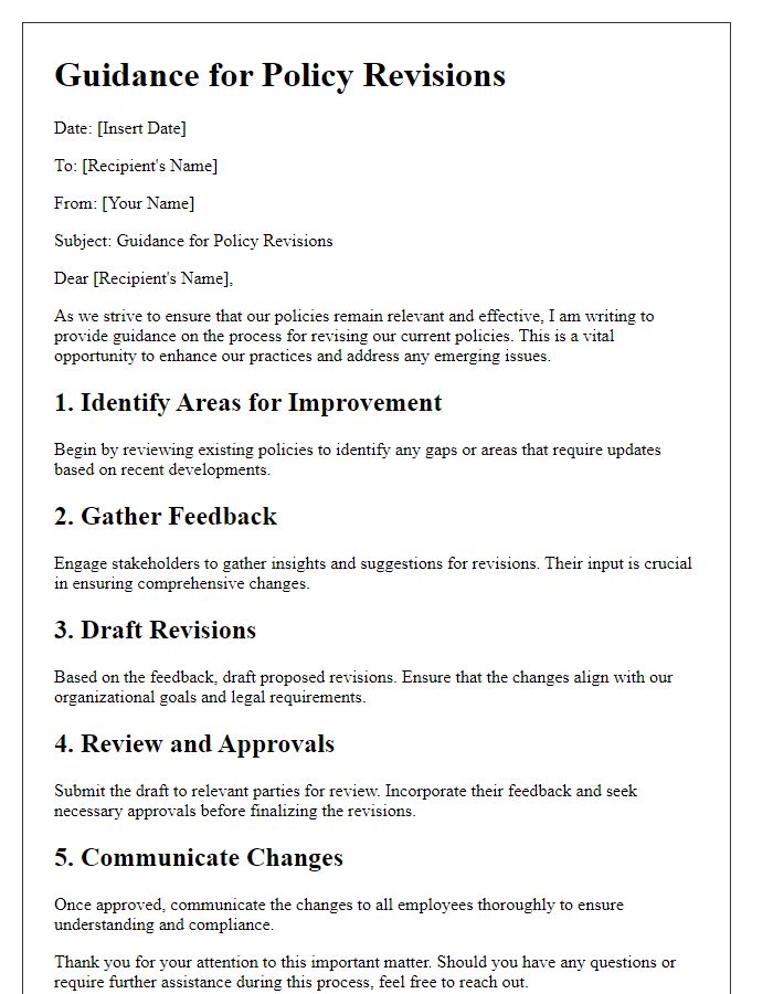 Letter template of Guidance for Policy Revisions