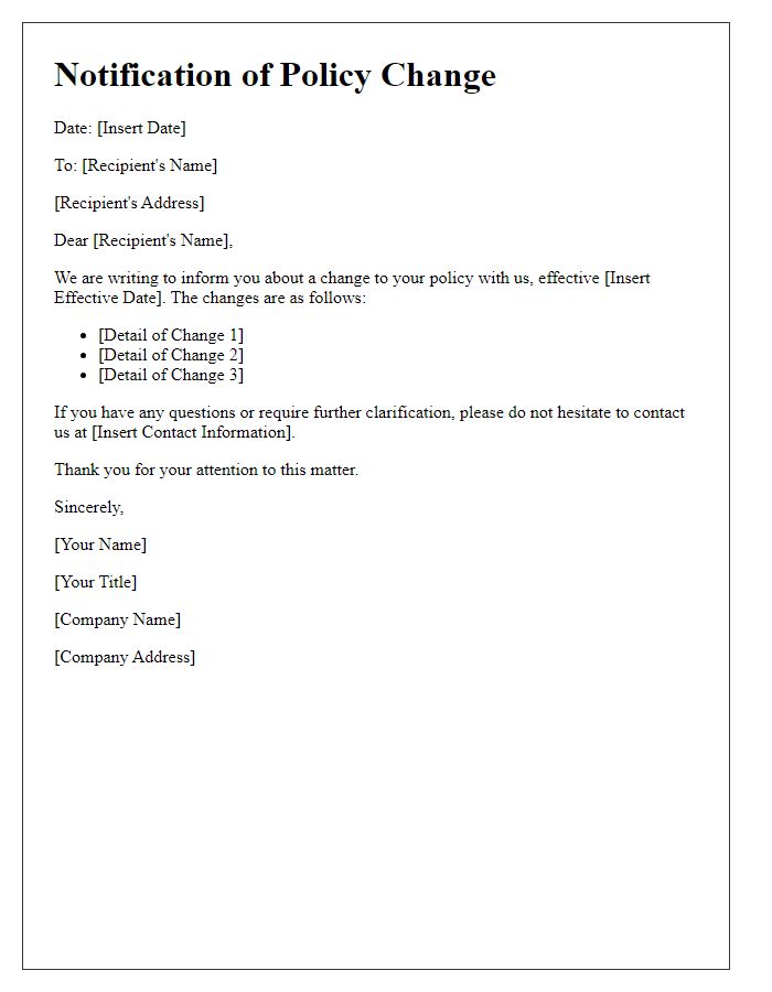 Letter template of Notification for Policy Change