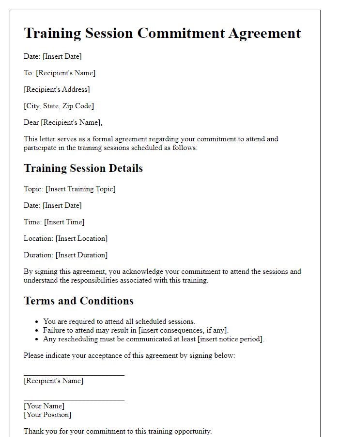 Letter template of agreement for training session commitment