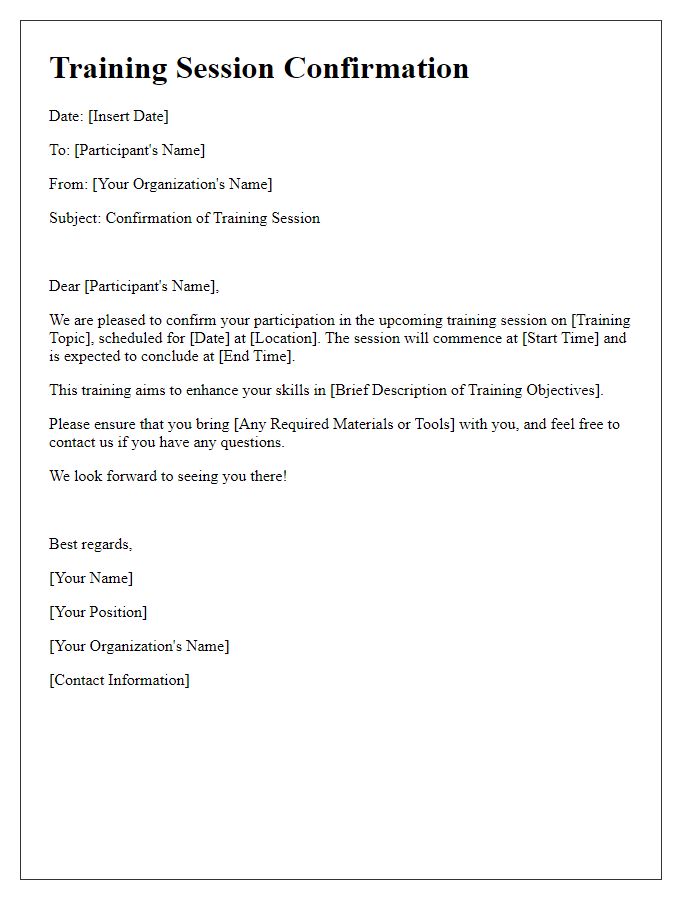 Letter template of recognition for training session confirmation