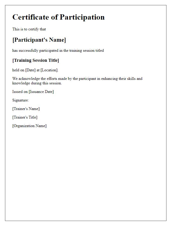 Letter template of validation for training session participation