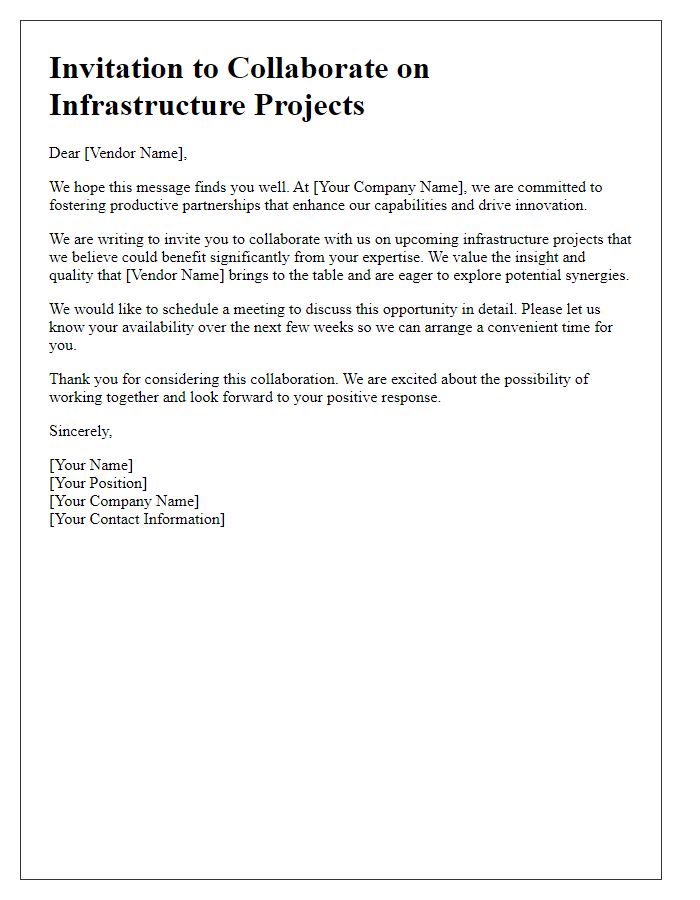 Letter template of vendor infrastructure collaboration invitation