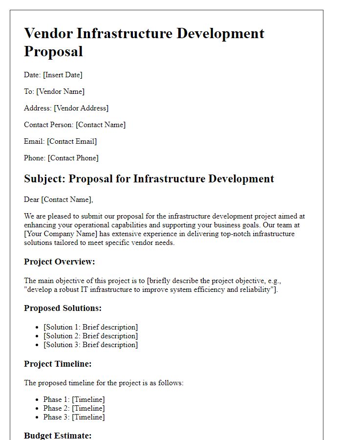 Letter template of vendor infrastructure development proposal