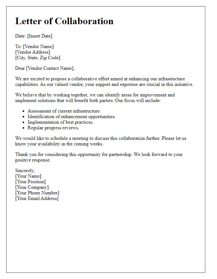 Letter template of vendor infrastructure enhancement collaboration