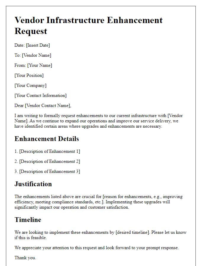 Letter template of vendor infrastructure enhancement request