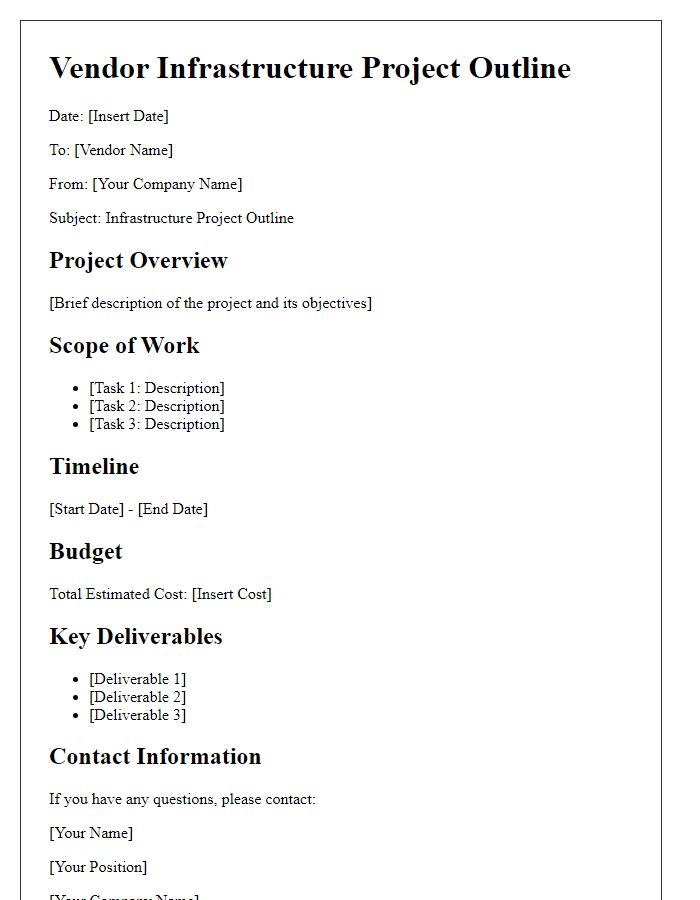 Letter template of vendor infrastructure project outline