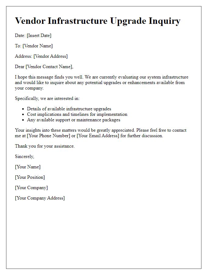 Letter template of vendor infrastructure upgrade inquiry