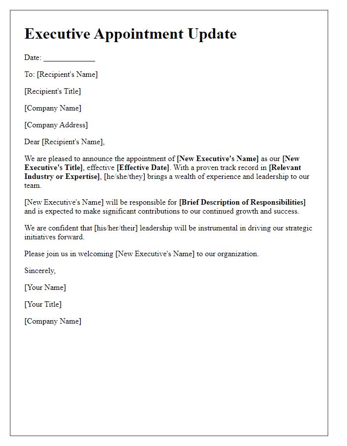 Letter template of executive appointment update