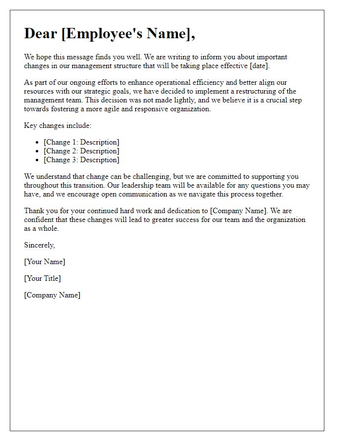 Letter template of management restructuring communication