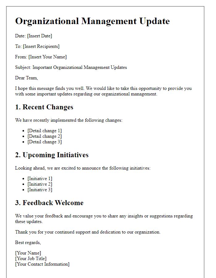 Letter template of organizational management updates