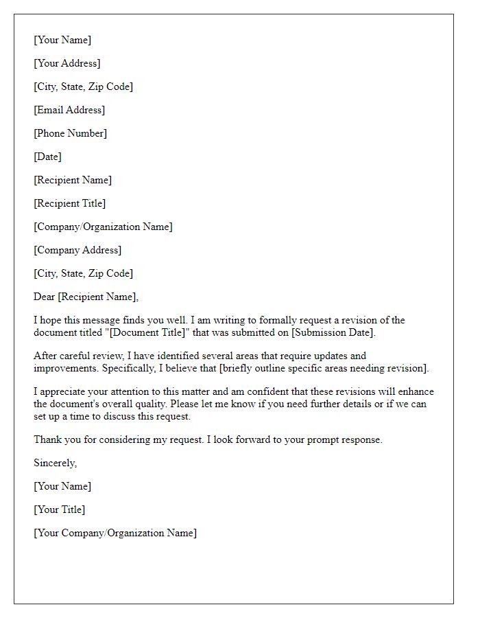 Letter template of formal request for document revision