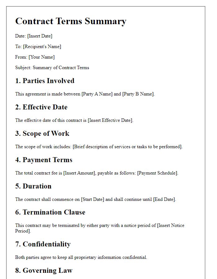 Letter template of Contract Terms Summary