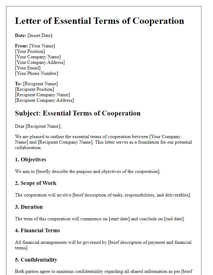 Letter template of Essential Terms of Cooperation