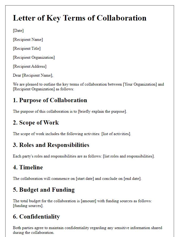 Letter template of Key Terms of Collaboration