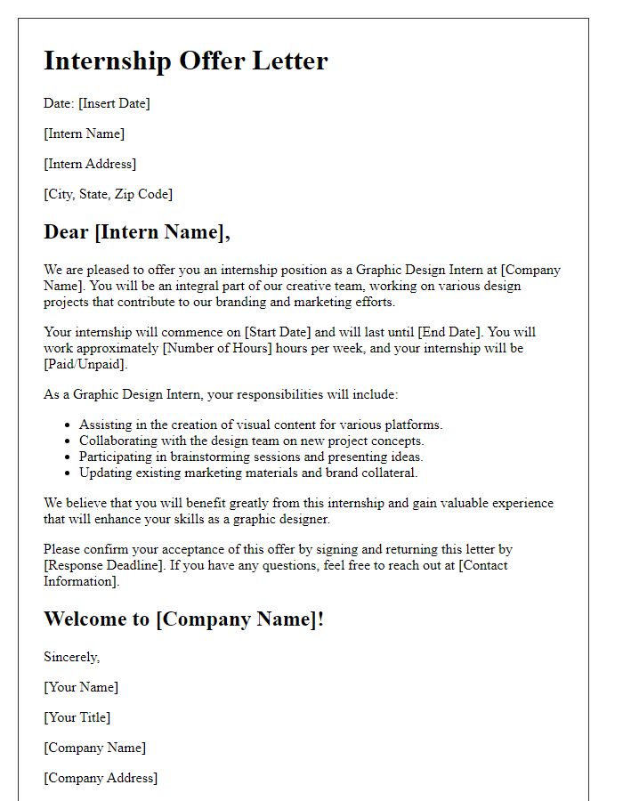 Letter template of internship offer for graphic design role