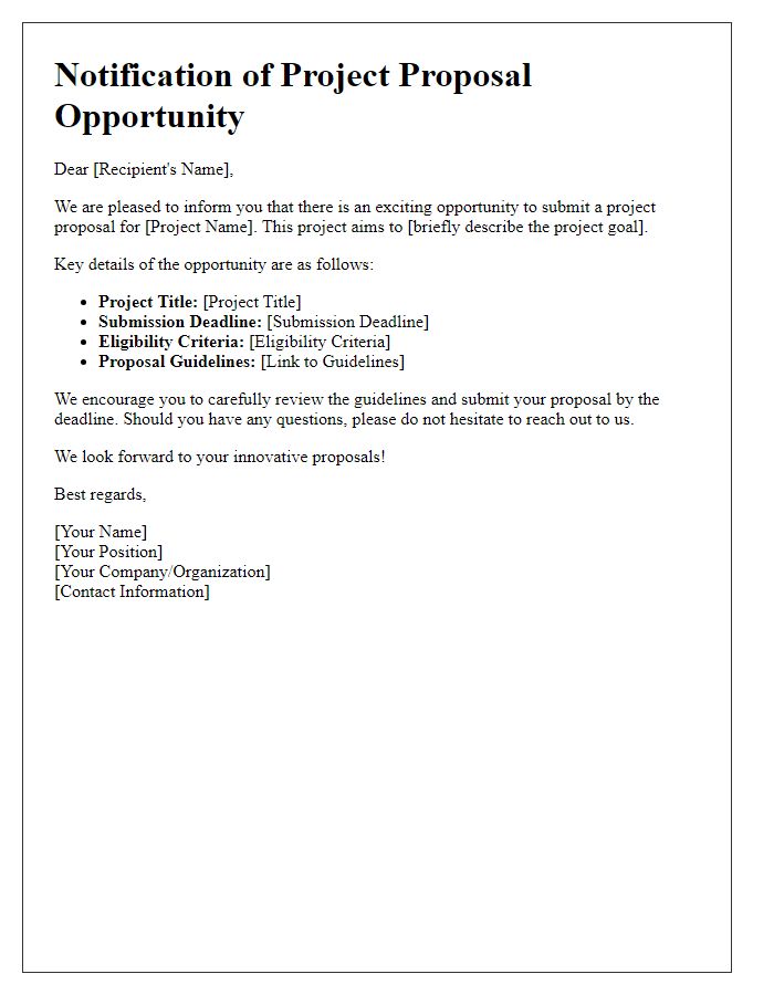 Letter template of notification for project proposal opportunity