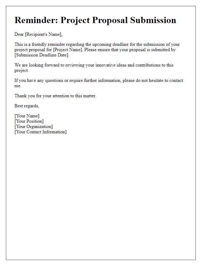 Letter template of reminder for project proposal submission