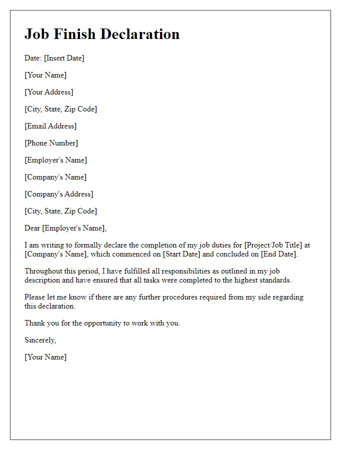 Letter template of job finish declaration.