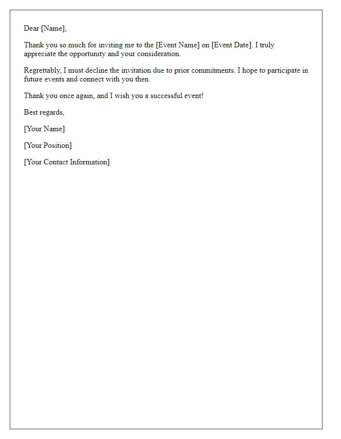 Letter template of respectfully saying no to a networking event