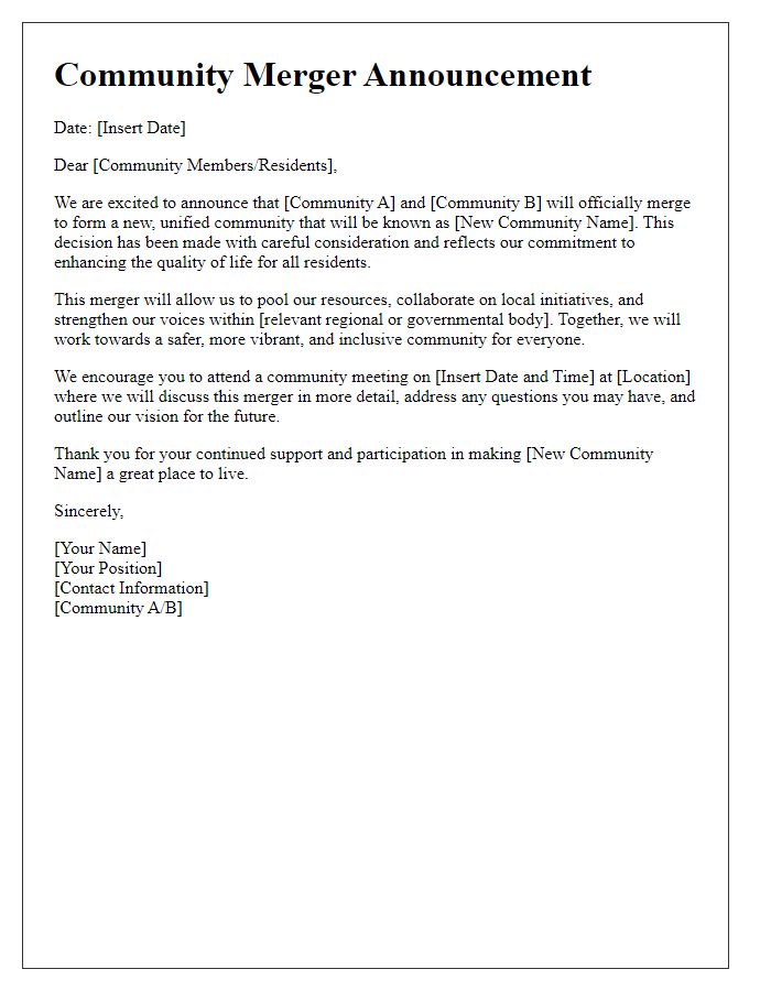 Letter template of community merger announcement