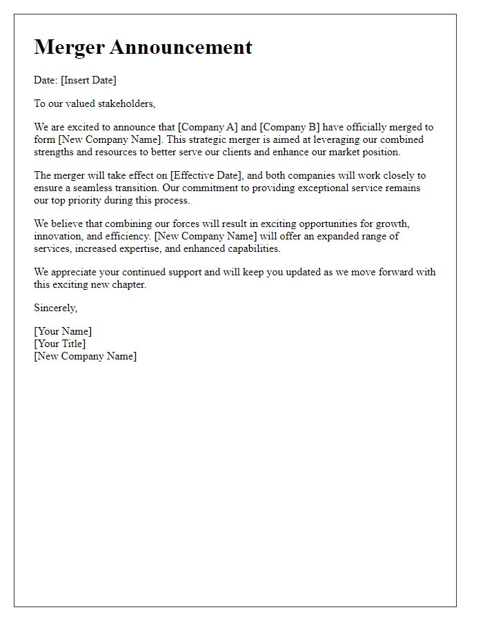 Letter template of corporate merger announcement