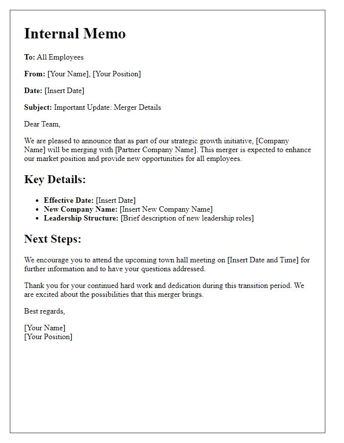 Letter template of internal memo on merger details