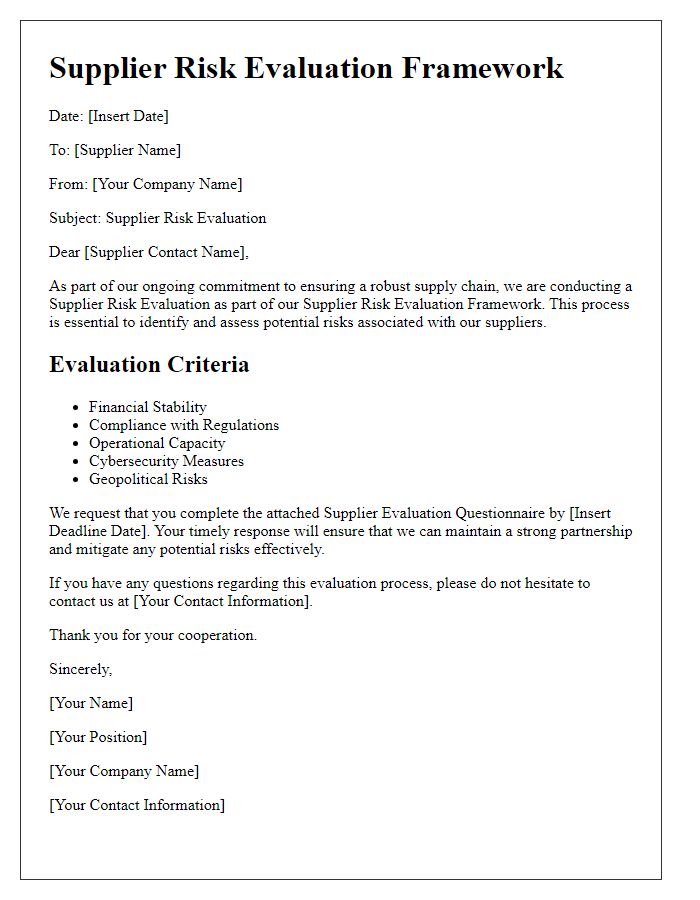 Letter template of Supplier Risk Evaluation Framework